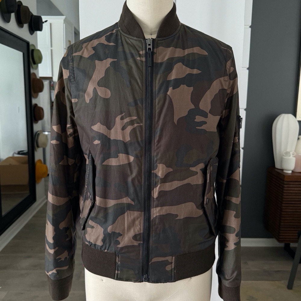Coach Mens Rib Knit Aviator Camo Bomber Jacket Green F86002 Small NWT